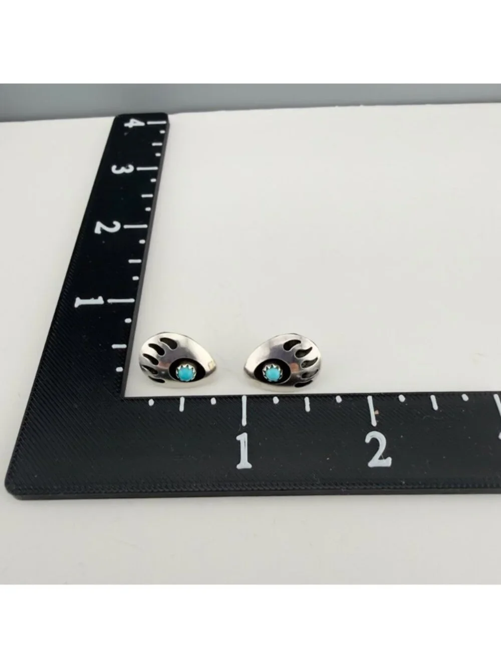 Vintage Tie Tack Pin Sterling Silver Turquoise Bear Paw 925 Set of 2 Southwest